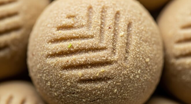 Close up of Indian sweet Peda with cardamom and textured surface
