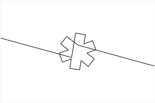 Star of Life medical sign in continuous one line art drawing of design. Emergency medical services icon outline isolated vector art illustration