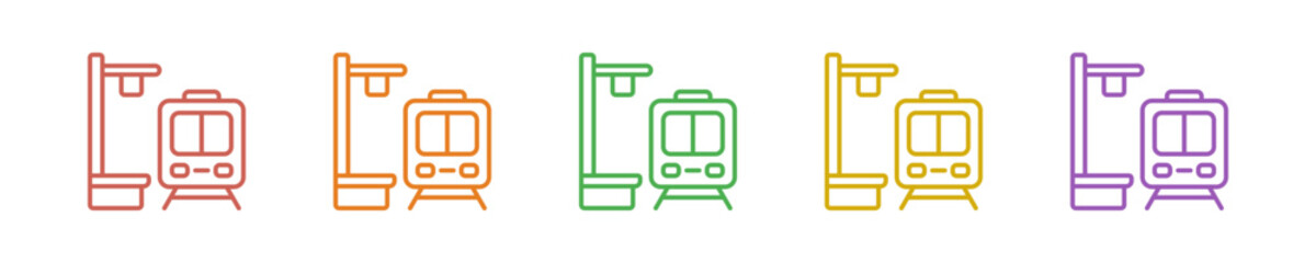 Naklejka premium Train Platform Icon Set Multiple Style Collection. Vector Illustration Concept Designed In Line Colorful Style