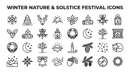 Winter Solstice Icons Set: Nature, Christmas, Yule, Festive Symbols - Vector Graphics © Embun