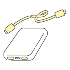 シンプルなモバイルバッテリーと充電ケーブルの線画イラスト © 帰路 ひび乃