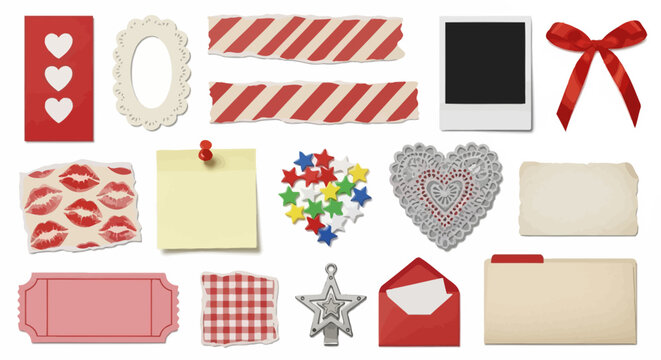 Valentine's Day, love icons, heart decorations, red and white, sticker set, 20 elements, vector graphics