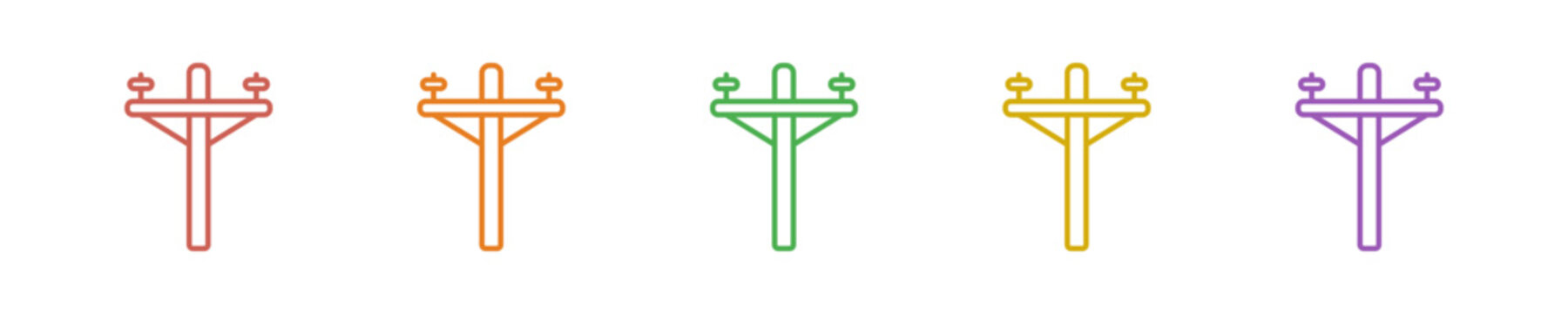 Utility Pole Icon Set Multiple Style Collection. Vector Illustration Concept Designed In Line Colorful Style