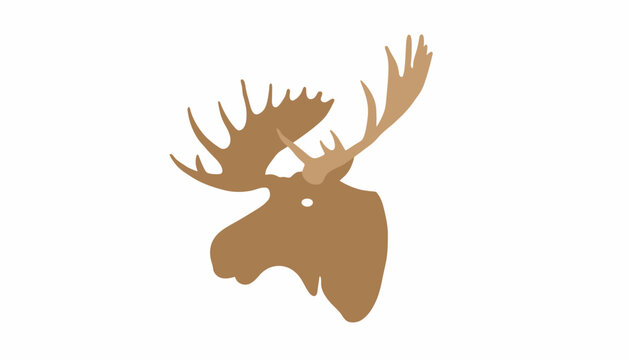 Brown Moose Head Silhouette, Moose Antler Icon, Vector Wildlife Illustration, Animal Symbol