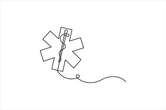 Star of Life medical sign in continuous one line art drawing of design. Emergency medical services icon outline isolated vector art illustration