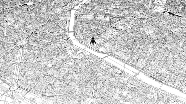 3D looped animation of city - Paris France
