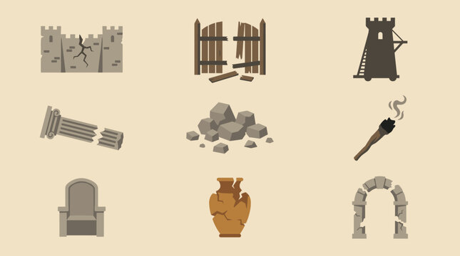 17th of Tammuz Ancient Destruction and Ruins Icons Set