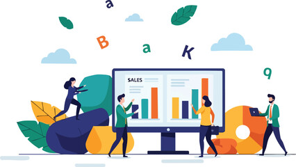 Fototapeta premium Business Team Analyzing Sales Data Dashboard and Growth Charts