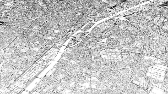 3D looped animation of city - Paris France