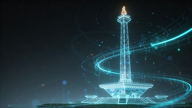 Holographic National Monument Jakarta for Indonesia Independence Day Celebration