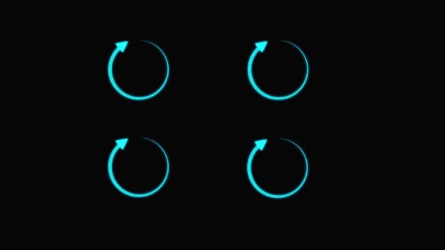 Loop animation of Cycle diagram icon made of an arrow on black background .White circular arrow appears. back up reload rotation line icon upload icon animation.