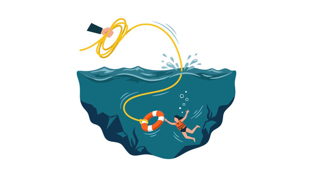 Rescue from drowning by rope and lifebuoy