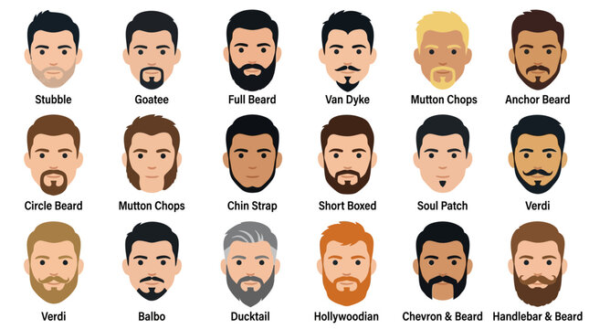 Beard Styles Collection Flat Vector Illustration