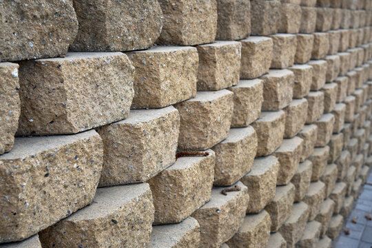 Close-up View of Modular Concrete Block Retaining Wall