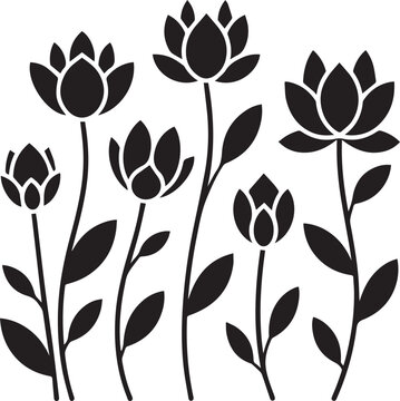 Black and white lotus flowers on stems vector illustration Vector