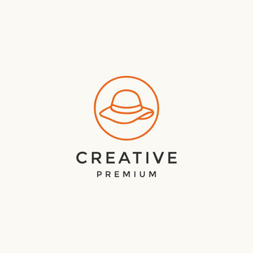 Women hat with line art style logo design template