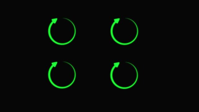 Loop animation of Cycle diagram icon made of an arrow on black background .White circular arrow appears. back up reload rotation line icon upload icon animation.