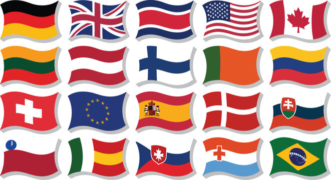 Cartoon Waving Flag Icons for Global Communication Multicultural Diversity Social Media Emoji and International Digital Design Collection
