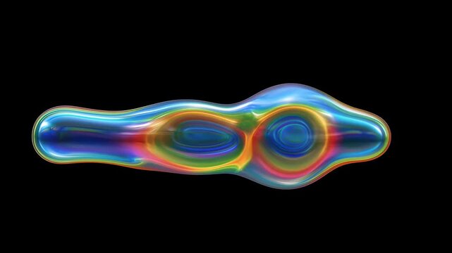 Abstract colorful fluid shape on black background, glossy rainbow liquid form with organic glow, smooth wave, translucent digital art, vibrant glossy abstract rainbow blob texture