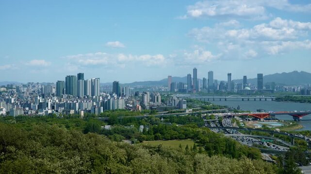 Wide View of Seoul City Park and Modern Buildings
