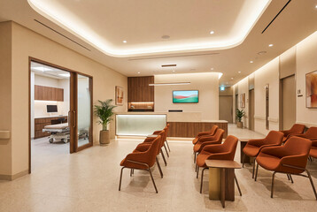 Fototapeta premium Minimal Medical Waiting Room Interior With Soft Lighting
