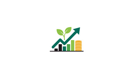 Obraz premium An upward trending financial graph with coins and leaves, representing growth and success