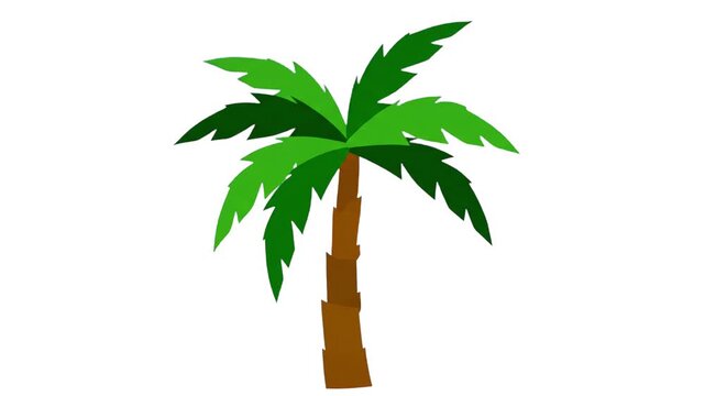 A stylized flat 2D palm tree with green fronds and a brown trunk, isolated on white. This clean vector-style animation is suitable for travel agencies, tropical environment backgrounds, or island-them