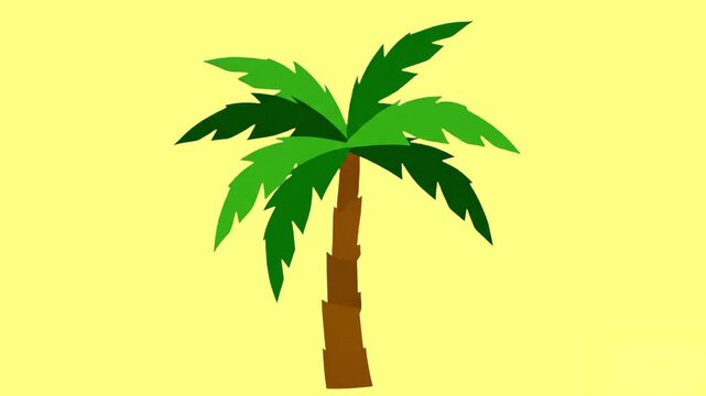 A simple, stylized palm tree with vibrant green fronds stands on a light yellow background. The gentle, loopable movement of the branches makes it an ideal element for infographics, presentations, or 