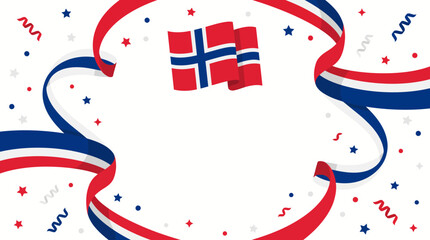 Fototapeta premium Norway National Day Celebration Background with Flag, Festive Ribbons and Confetti