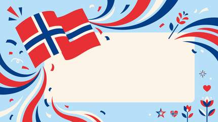 Obraz premium Norway National Day Celebration Background with Flag, Festive Swirls, and Blank Copy Space