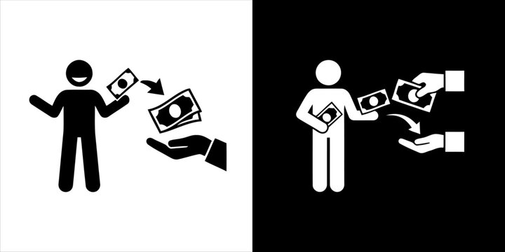 Pictogram illustrating financial transactions receiving, giving, and exchanging money