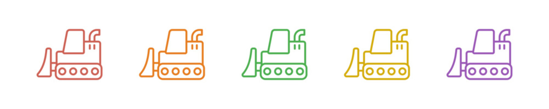 Bulldozer Icon Set Multiple Style Collection. Vector Illustration Concept Designed In Line Colorful Style