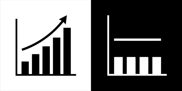 Upward trend graph versus flatline analysis on white and black backgrounds