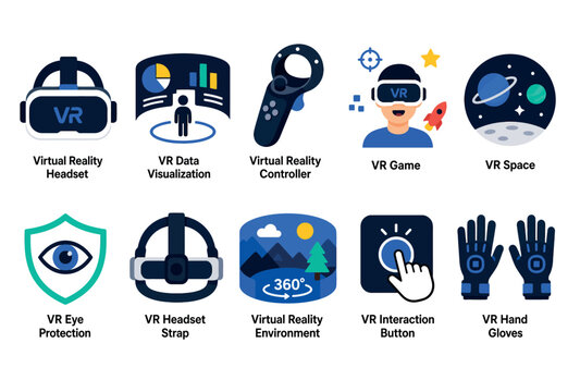 Virtual Reality Technology Icons Set.