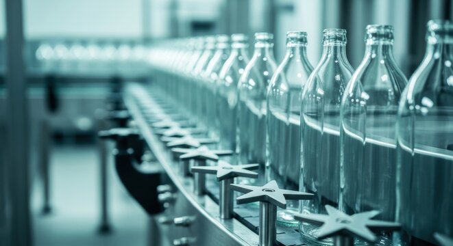 glass bottles manufacturing production line conveyor system in modern factory