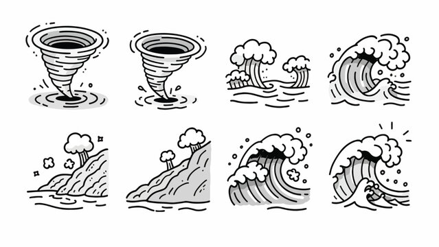 Weather storm icons tornado waves.
