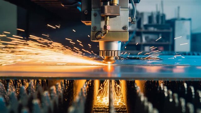 High precision CNC laser cutter smoothly slicing metal sheets for industrial manufacturing and metalwork