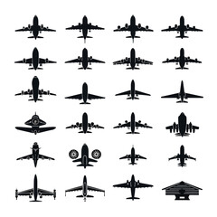 Fototapeta premium Airplane Silhouettes in Various Positions.