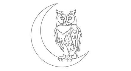 Fototapeta premium Minimalist line art of an owl perched on a crescent moon, dark fantasy, mystical night symbol