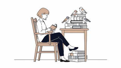 Fototapeta premium Woman sitting reading a book.