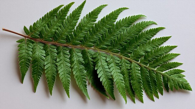 pressed wild fern leaf isolated with white outline botanical cutout