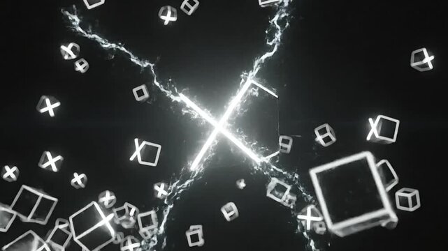 make image Hundreds of black 3D cubes floating and rotating slowly  4K Videos