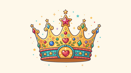 Obraz premium Colorful cartoon royal crown with precious gems and stars.