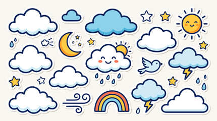 Obraz premium Cute hand drawn weather icon set for kids stickers.