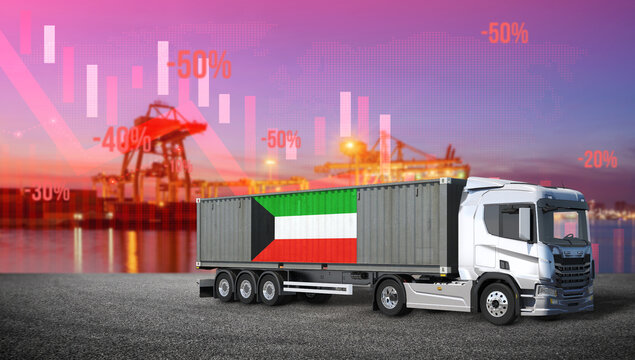 Kuwait International Trade & Logistics: A Kuwaiti flag-adorned cargo truck, laden with goods.