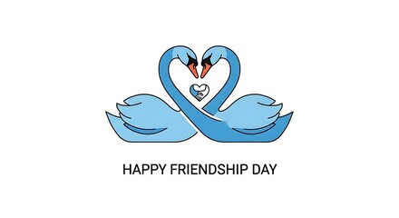 Fototapeta premium Happy friendship day greeting with two swans forming heart, small handshake heart in middle.
