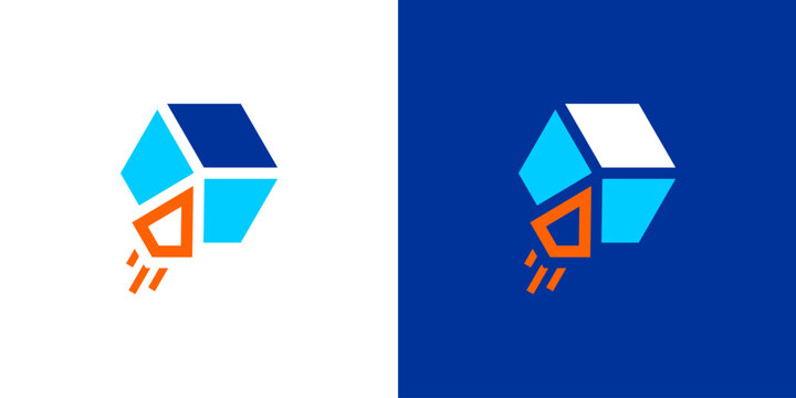 a creative combining cube box with distribution arrow , graphic vector symbol icon