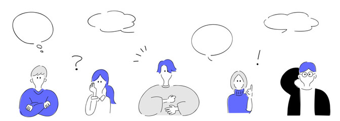 オフィスカジュアルな人々のポーズ集_ミニマルフェイス_アバター,アイコン,人物_ブルー＆グレー｜Office Casual People Pose Set_minimal face, Avatar Icons,Characters in Blue  and Gray © andgraph