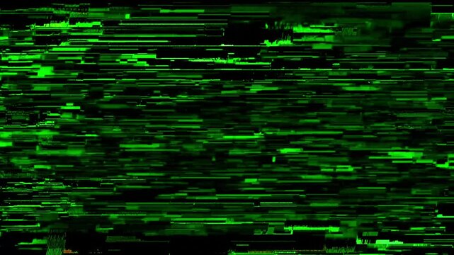 Green background with fast moving images television static and distorted drawings and glitch effects