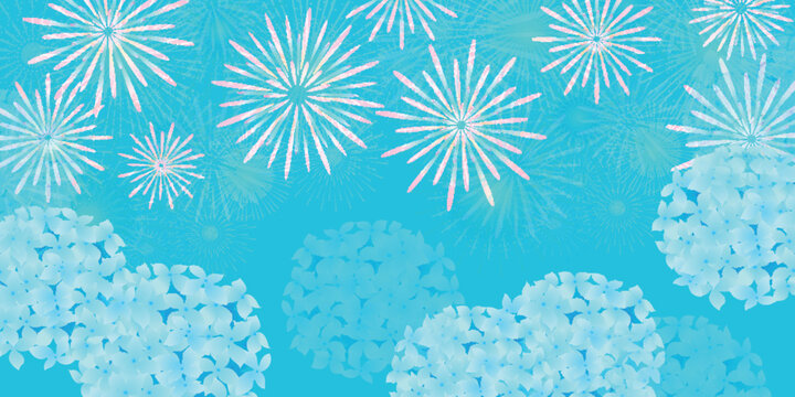 Hydrangea Flowers and Fireworks Summer Festival Background